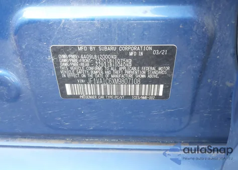 2021 Subaru Wrx Premium from USA, damaged, VIN JF1VA1C6XM9807108
